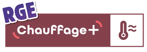 Logo officiel Chauffage+ — Chaudière condensation performante · Alexis Dupuis Énergies, artisan RGE à Abbeville